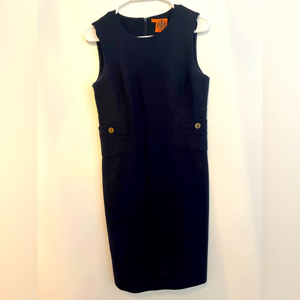 Tory Burch blue mini dress with gold buttons